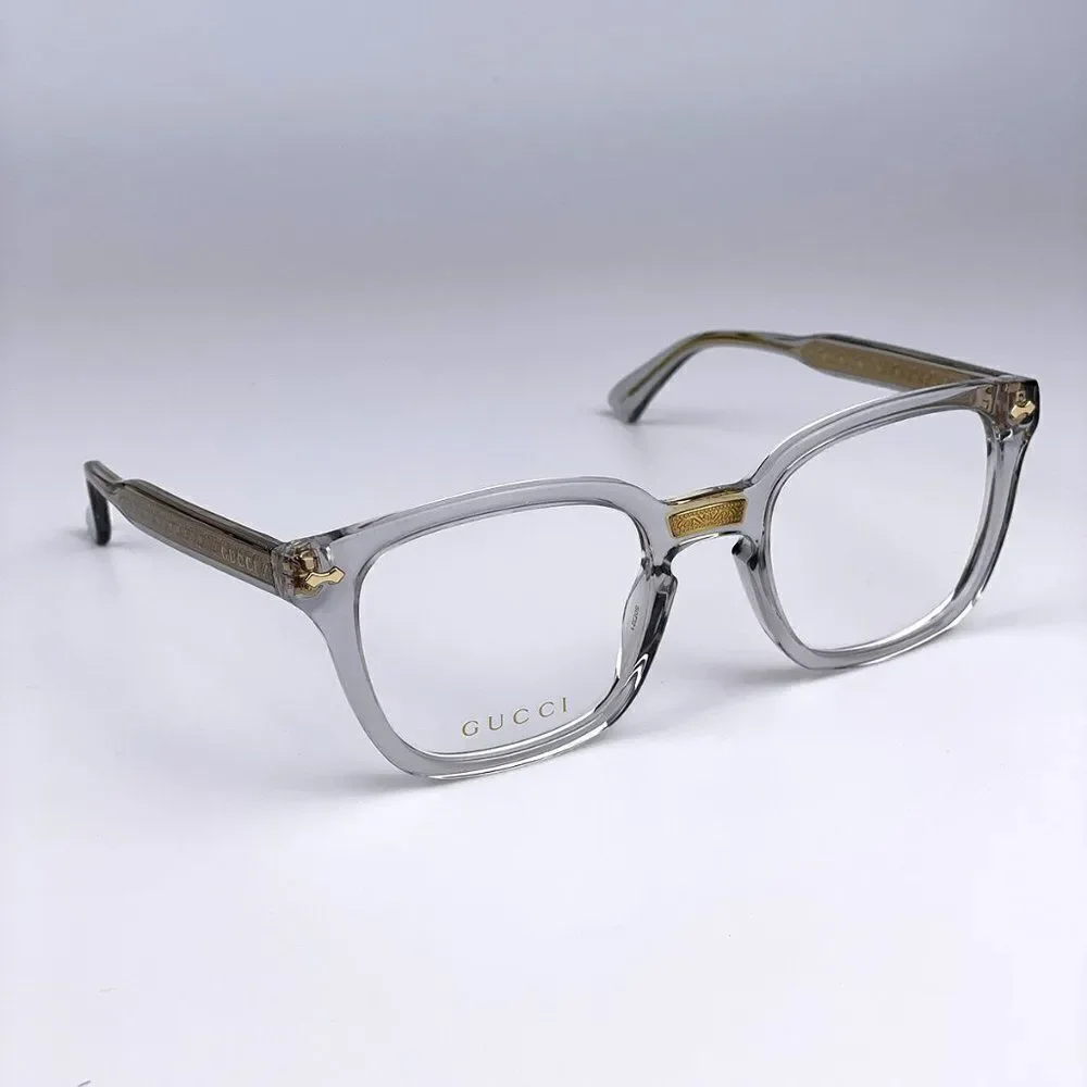 NEW Gucci GG0184O 005 Unisex Square Gray Clear Gold Eyeglasses